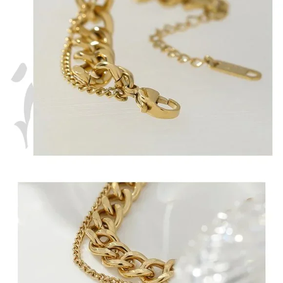 New 18K Gold Plated Link Chain Double Layer Necklace 9c - Picture 7 of 8